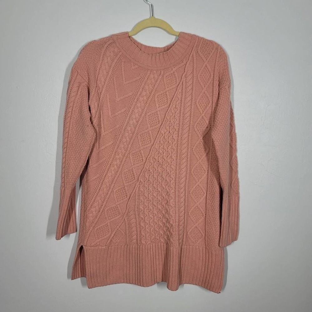 J. Crew Wool Patchwork Cable Knit Oversize Slit Bottom Tunic Sweater Size Small